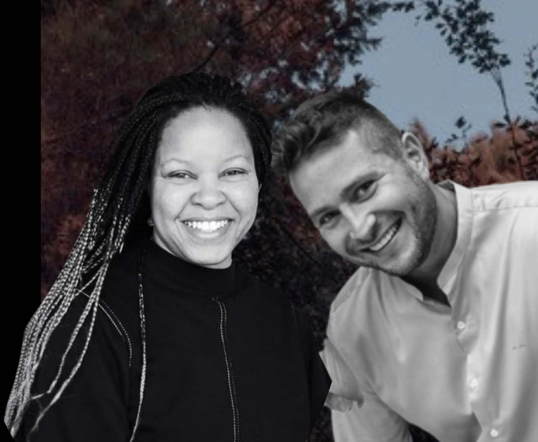 David and Sarah, integration facilitators, standing together outside the retreat center.